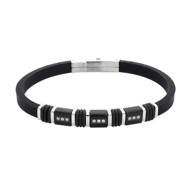 Bracciale in pelle nera con zirconi bianchi Default Title