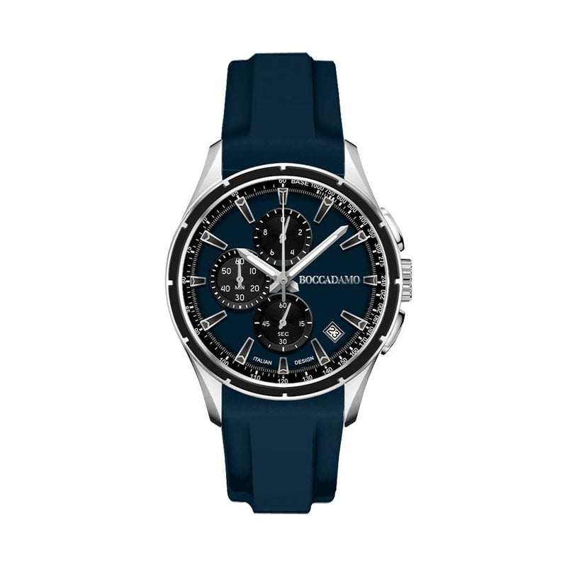 Cronografo in silicone navy con quadrante blu, contatori black ed ardiglione in acciaio Default Title