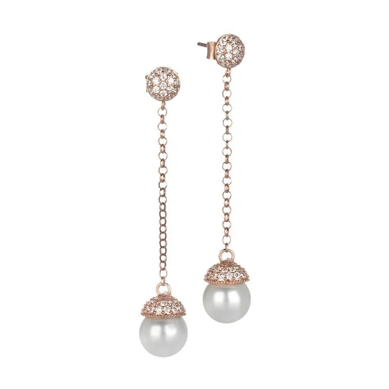 Orecchini in argento rosato e zirconi con perla Swarovski pendente Default Title