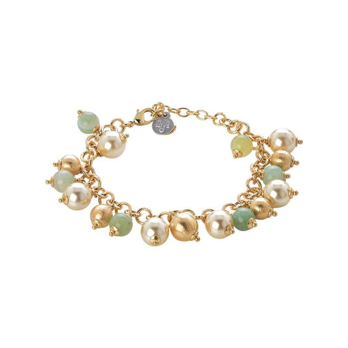 Bracciale con agata light yellow, perle Swarovski light gold e sfere graffiate Default Title