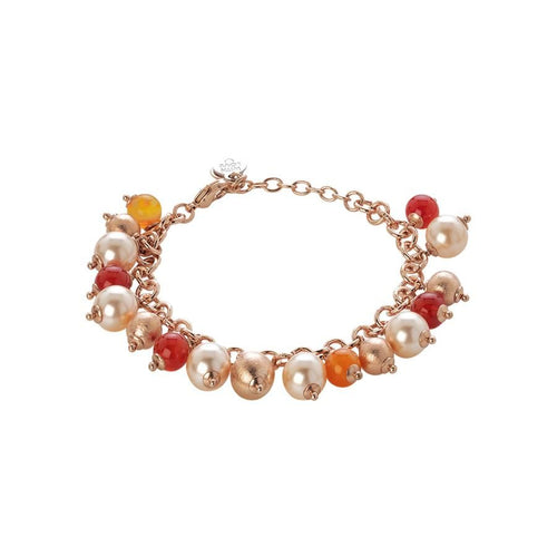 Bracciale con agata orange, perle Swarovski peach e sfere graffiate Default Title