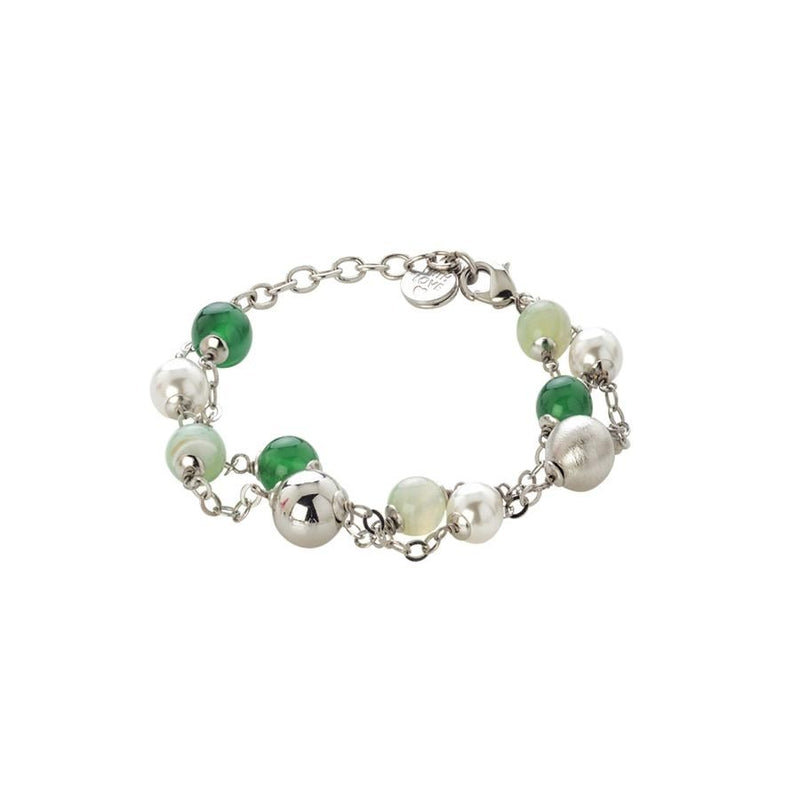 Bracciale con agata green e mix green, perle Swarovski white e sfere graffiate Default Title