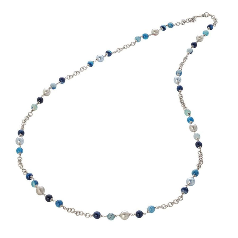 Collana con perle Swarovski light blue, agata mix blue e sfere graffiate Default Title