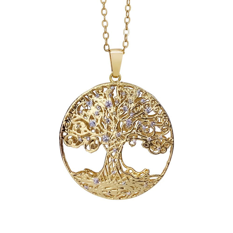 Collana dorata con pendente circolare e albero della vita in glitter silver Default Title