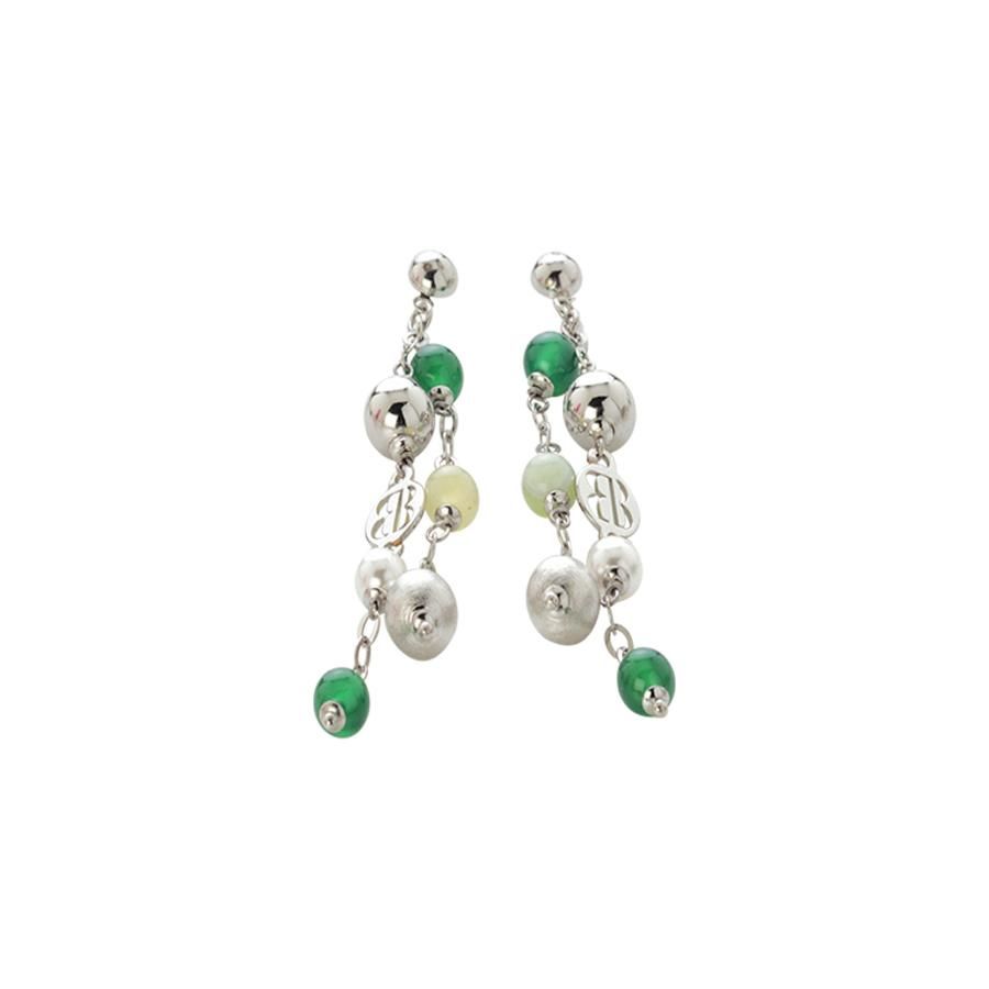 Orecchini con agata green e mix green, perle Swarovski white e sfere graffiate Default Title